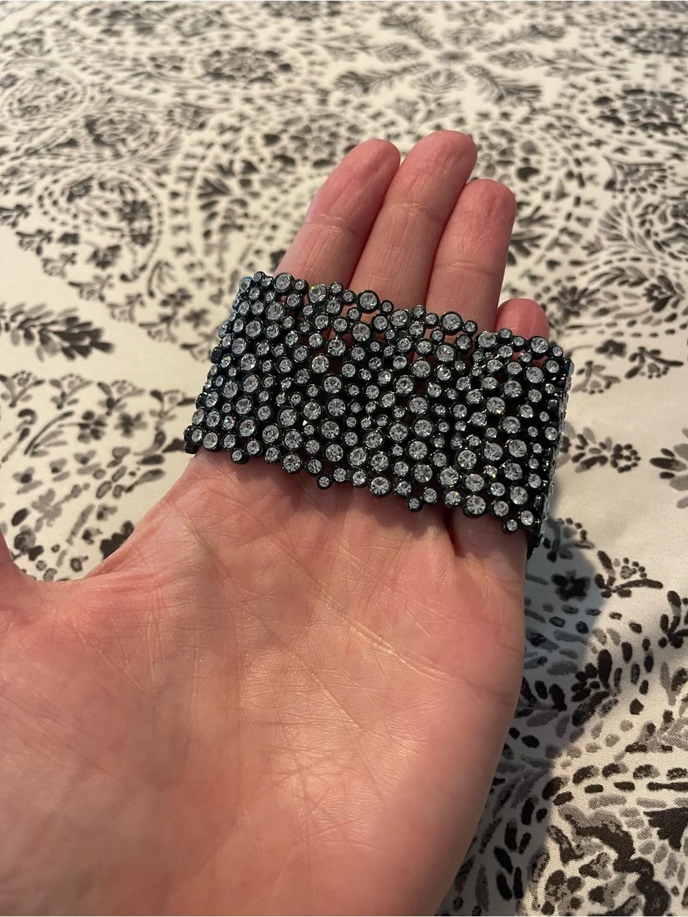 Crystal-Embellished Black Stretch Bracelet